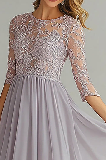 Elegant A Line Silver Mother Of Bride Dress With Lace Appliques